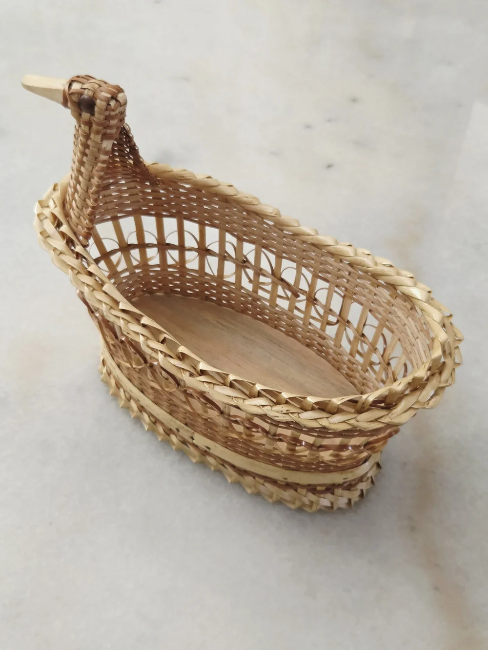 Handwoven Duck-Shaped Wicker Basket in Natural Tones